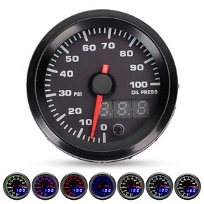 Fydun 2 Inch Oil Pressure Gauge 0-100PSI 7 Color LED Display with Sensor, Pressure Gauge Engine Equipment Instruments Black Dial Universal for Car 12V