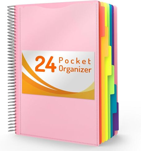 Forvencer 24 Pocket Project Organizer, 1/3-cut Tab Binder Organizer with Sticky Labels, Multi Pocket Folder with Zipper Pouch, Folder Binder Spiral Pocket Notebook, Office Supplies in Saudi Arabia