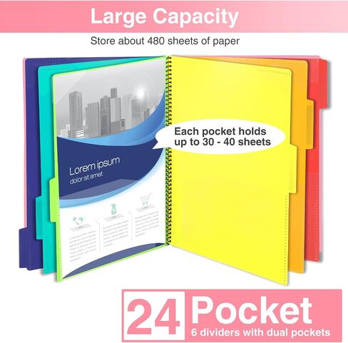 Forvencer 24 Pocket Project Organizer, 1/3-cut Tab Binder Organizer with Sticky Labels, Multi Pocket Folder with Zipper Pouch, Folder Binder Spiral Pocket Notebook, Office Supplies in Saudi Arabia