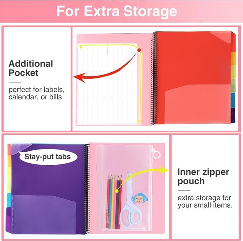 Forvencer 24 Pocket Project Organizer, 1/3-cut Tab Binder Organizer with Sticky Labels, Multi Pocket Folder with Zipper Pouch, Folder Binder Spiral Pocket Notebook, Office Supplies in Saudi Arabia