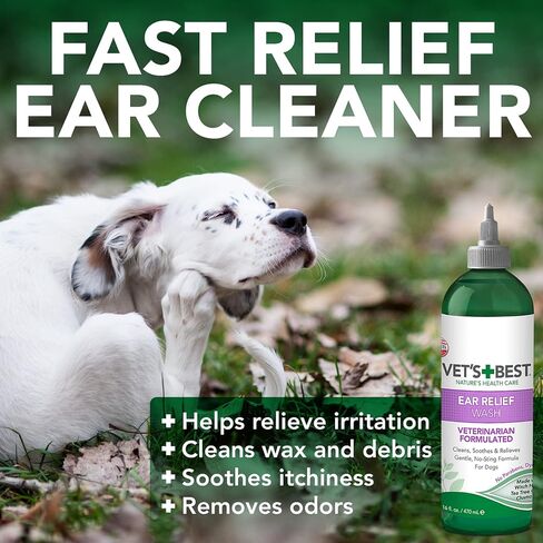 Vet's Best Dog Ear Cleaner Kit - Multi-Symptom Ear Relief - Wash & Dry Treatment - Alcohol-free in Kuwait