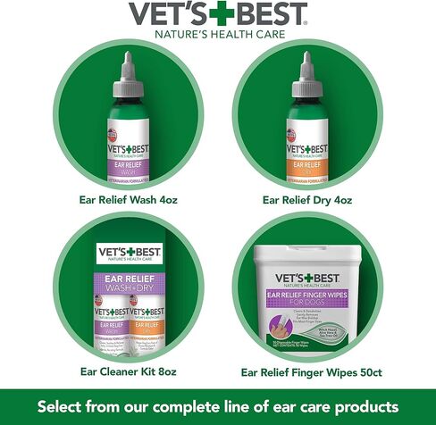 Vet's Best Dog Ear Cleaner Kit - Multi-Symptom Ear Relief - Wash & Dry Treatment - Alcohol-free in Kuwait