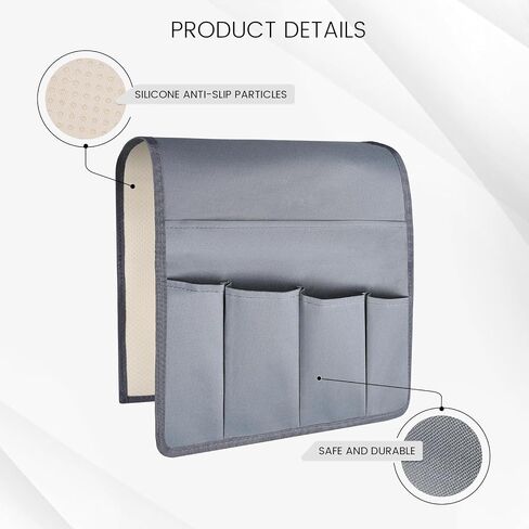 MCPINKY Sofa Armrest Organize, Gray Bedside Caddy Organizer with 5 Pockets Non-slip Remote Control Holder for Remote Control Magazine Phone in Saudi Arabia