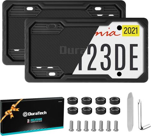 DURATECH Silicone License Plate Frames, Rust Proof Plate Cover for Car, Rattle Proof Plate Protector with Installation Tool Kits, Waterproof License Plate Holder for Extreme Weather (2Pc, Black) in Saudi Arabia