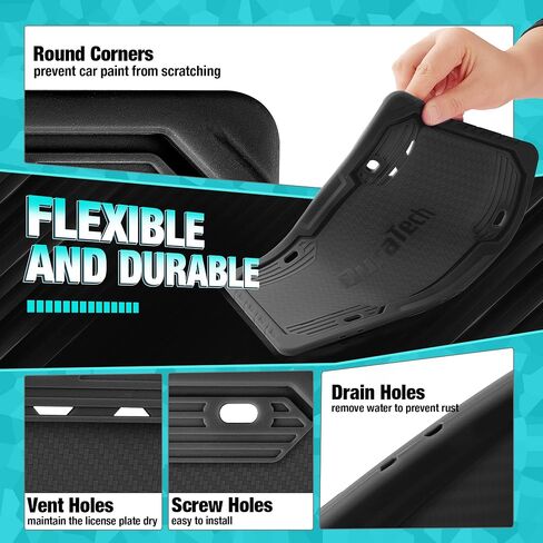 DURATECH Silicone License Plate Frames, Rust Proof Plate Cover for Car, Rattle Proof Plate Protector with Installation Tool Kits, Waterproof License Plate Holder for Extreme Weather (2Pc, Black) in Saudi Arabia