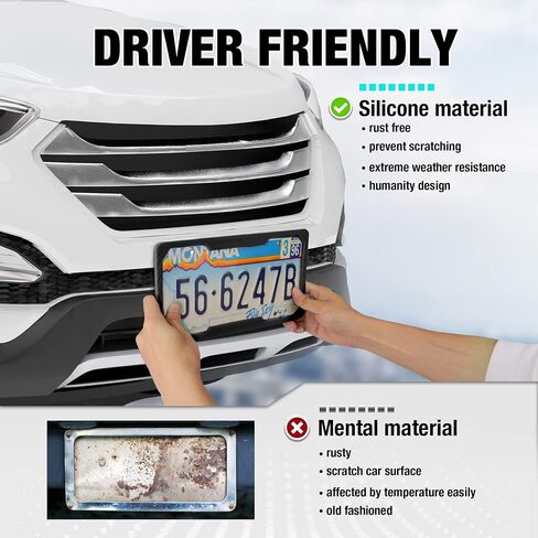 DURATECH Silicone License Plate Frames, Rust Proof Plate Cover for Car, Rattle Proof Plate Protector with Installation Tool Kits, Waterproof License Plate Holder for Extreme Weather (2Pc, Black) in Saudi Arabia
