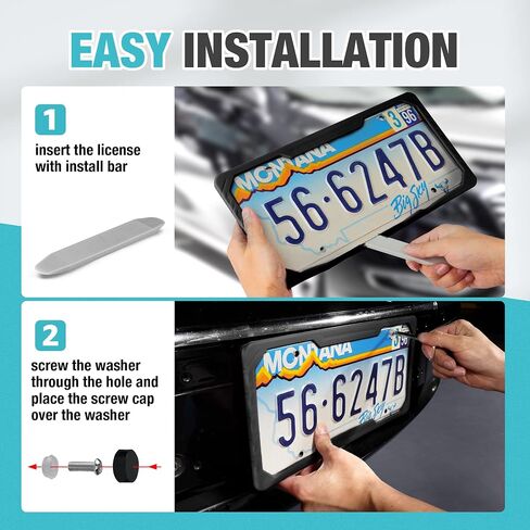 DURATECH Silicone License Plate Frames, Rust Proof Plate Cover for Car, Rattle Proof Plate Protector with Installation Tool Kits, Waterproof License Plate Holder for Extreme Weather (2Pc, Black) in Saudi Arabia