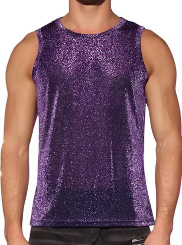 Lars Amadeus Glitter Tank Top for Men's Slim Fit Sleeveless Disco See Through Sparkly Vest in Saudi Arabia