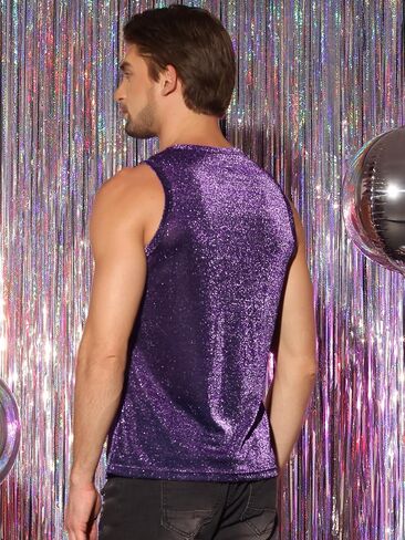 Lars Amadeus Glitter Tank Top for Men's Slim Fit Sleeveless Disco See Through Sparkly Vest in Saudi Arabia