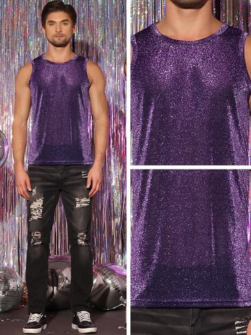 Lars Amadeus Glitter Tank Top for Men's Slim Fit Sleeveless Disco See Through Sparkly Vest in Saudi Arabia