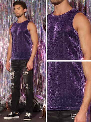 Lars Amadeus Glitter Tank Top for Men's Slim Fit Sleeveless Disco See Through Sparkly Vest in Saudi Arabia