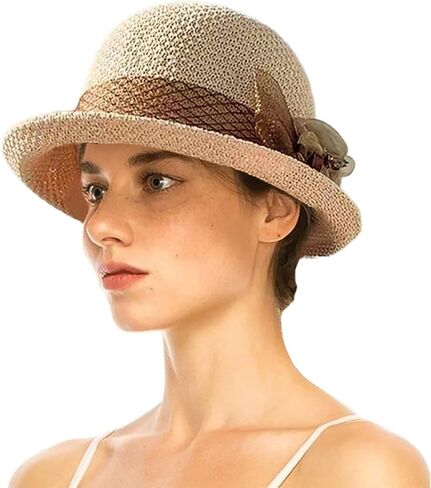 1920s Cloche Bucket-Hat-for-Women - Summer-Spring Church Derby-Hats Felt-Fedora Bowler-Hats for Cocktail Tea Party Wedding Beige in Kuwait