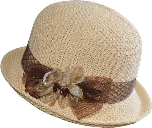 1920s Cloche Bucket-Hat-for-Women - Summer-Spring Church Derby-Hats Felt-Fedora Bowler-Hats for Cocktail Tea Party Wedding Beige in Kuwait