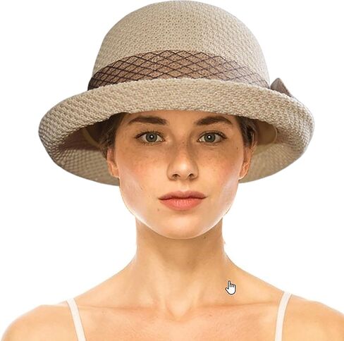 1920s Cloche Bucket-Hat-for-Women - Summer-Spring Church Derby-Hats Felt-Fedora Bowler-Hats for Cocktail Tea Party Wedding Beige in Kuwait