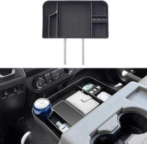 منظم مسند رأس المقعد الأمامي JDMCAR متوافق مع ملحقات 2011-2024 Ford F150 F250 F350 F450 F550 F650، صندوق تخزين حاوية العملات المعدنية مع حصيرة سيليكون غير قابلة للانزلاق - زخرفة سوداء (مقعد القفز فقط) in Kuwait