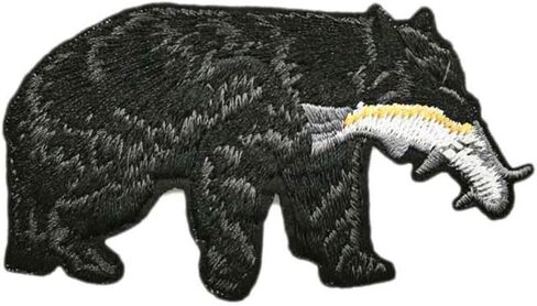 Wild Black bear catching fish Embroidered Patches Wildlife Outdoor Clothing Animal in Saudi Arabia
