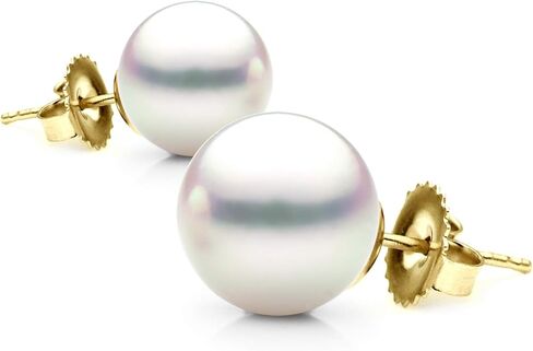 14K Gold 10-11mm White Freshwater Cultured Pearl Stud Earrings, AAAA Quality in Saudi Arabia