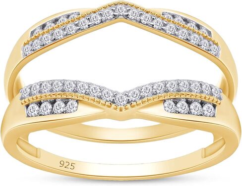 SAVEARTH DIAMONDS 1/3 ct t.w Round Cut Lab Created Moissanite Diamond Wedding Band Enhancer Guard Double Chevron Ring In 14K Gold Over Sterling Silver (D Color,VVS1 Clarity 0.33 Cttw) in Saudi Arabia