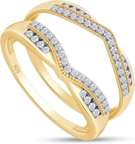 SAVEARTH DIAMONDS 1/3 ct t.w Round Cut Lab Created Moissanite Diamond Wedding Band Enhancer Guard Double Chevron Ring In 14K Gold Over Sterling Silver (D Color,VVS1 Clarity 0.33 Cttw) in Saudi Arabia