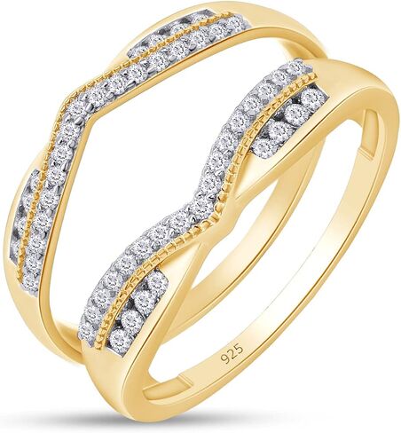 SAVEARTH DIAMONDS 1/3 ct t.w Round Cut Lab Created Moissanite Diamond Wedding Band Enhancer Guard Double Chevron Ring In 14K Gold Over Sterling Silver (D Color,VVS1 Clarity 0.33 Cttw) in Saudi Arabia