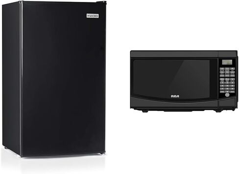 Igloo IRF32BK6A 3.2 Cu.Ft. Single Door Compact Refrigerator with Freezer, Slide Out Glass Shelf, Perfect for Homes, Offices, Dorms & RCA RMW733-BLACK RMW733 0.7 Cu. Ft. Microwave, Black in Kuwait