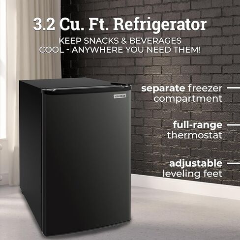 Igloo IRF32BK6A 3.2 Cu.Ft. Single Door Compact Refrigerator with Freezer, Slide Out Glass Shelf, Perfect for Homes, Offices, Dorms & RCA RMW733-BLACK RMW733 0.7 Cu. Ft. Microwave, Black in Kuwait