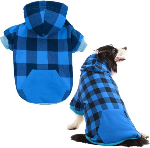 KOOLTAIL Plaid Dog Hoodie Pet Clothes Sweater with Hat and Pocket for Small Medium Large Size Dogs, Soft Winter Warm Dog Cold Weather Coat, Fleece Fall Dog Hooded Sweatshirt for Puppy Cats, Red XL in Kuwait