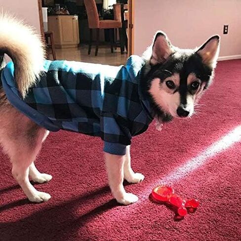 KOOLTAIL Plaid Dog Hoodie Pet Clothes Sweater with Hat and Pocket for Small Medium Large Size Dogs, Soft Winter Warm Dog Cold Weather Coat, Fleece Fall Dog Hooded Sweatshirt for Puppy Cats, Red XL in Kuwait