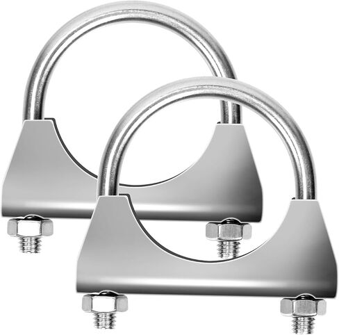 Glarks 2Pcs 304 Stainless Steel Exhaust U-Clamps 50MM (2in) Muffler Exhaust Clamps U-Bolt Clamps Design with Saddle Flange for Exhaust Tail Pipe in Saudi Arabia