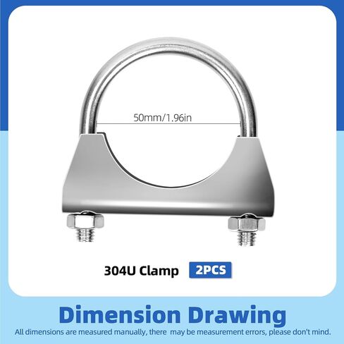 Glarks 2Pcs 304 Stainless Steel Exhaust U-Clamps 50MM (2in) Muffler Exhaust Clamps U-Bolt Clamps Design with Saddle Flange for Exhaust Tail Pipe in Saudi Arabia