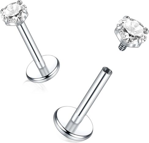 Oveta Titanium Flat Back Studs Earrings for Tragus Cartilage Piercing Jewelry Internally Threaded Nose Rings Studs 18G 16G, Silver/Gold, 2PCS in Saudi Arabia