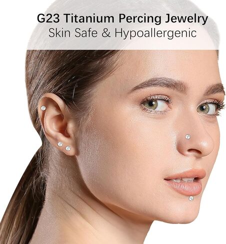 Oveta Titanium Flat Back Studs Earrings for Tragus Cartilage Piercing Jewelry Internally Threaded Nose Rings Studs 18G 16G, Silver/Gold, 2PCS in Saudi Arabia