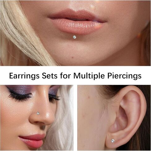 Oveta Titanium Flat Back Studs Earrings for Tragus Cartilage Piercing Jewelry Internally Threaded Nose Rings Studs 18G 16G, Silver/Gold, 2PCS in Saudi Arabia