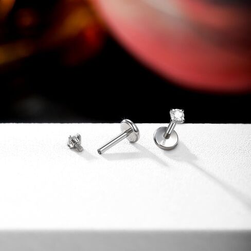 Oveta Titanium Flat Back Studs Earrings for Tragus Cartilage Piercing Jewelry Internally Threaded Nose Rings Studs 18G 16G, Silver/Gold, 2PCS in Saudi Arabia