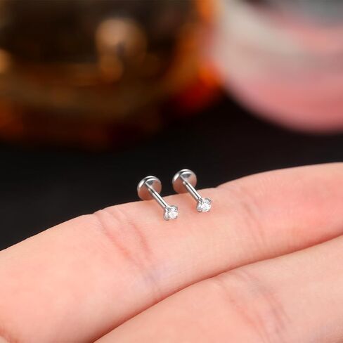 Oveta Titanium Flat Back Studs Earrings for Tragus Cartilage Piercing Jewelry Internally Threaded Nose Rings Studs 18G 16G, Silver/Gold, 2PCS in Saudi Arabia