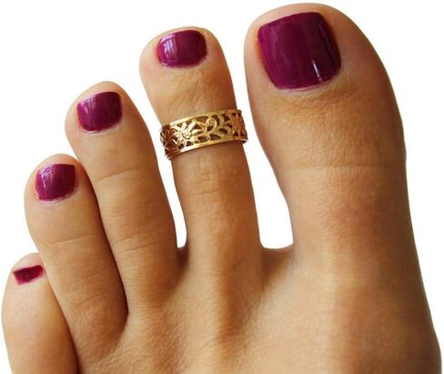 خاتم اصبع القدم كاليبسو عيار 14 قيراط من الذهب | خاتم اصبع القدم الذهبي قابل للتعديل للنساء | تصميم استوائي واسع in Kuwait