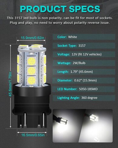 Alopee Non Polarity 10 Pack 4114 Led Daytime Running Light White 4114 Led Bulb DC 12V for 3156 3157 3157a Tail Brake Light Bulb Turn Signal Bulb in Saudi Arabia