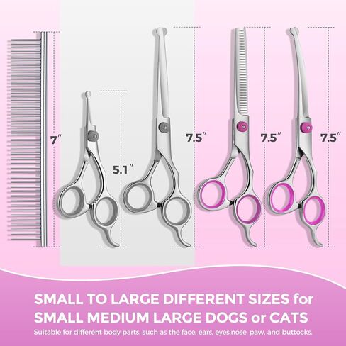 Maxshop Dog Grooming Scissors with Safety Round Tips, Heavy Duty Titanium Pet Grooming Trimmer Kit, Professional Thinning Shears, Curved Scissors with Comb for Dogs and Cats (Set of 3) in Kuwait