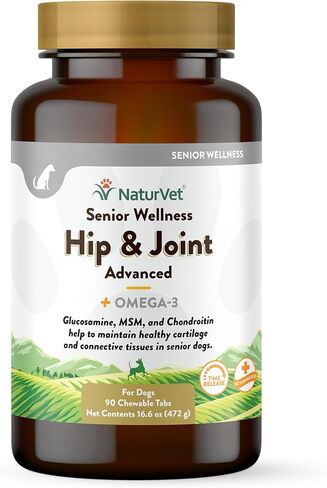 NaturVet – كبار العافية الورك والمفاصل المتقدمة بالإضافة إلى أوميغا | ساعد في دعم وظيفة الورك والمفاصل الصحية لدى حيوانك الأليف | يدعم المفاصل والغضاريف والأنسجة الضامة | 120 مضغ ناعم in Kuwait