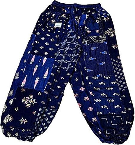 KRAAFTY Patchwork Harem Pants with Side Pocket, Unisex Rayon Hippie Boho Pant, Super Comfy, Elastic Ankles Closure, Festival Clothing, Harem Pant for Yoga, Casual Wear, Plus Pink in Kuwait