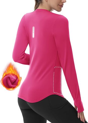 Women Thermal Fleece Lined Running Shirts Long Sleeve Winter Cold Weather Ski Athletic Top with Thumbhole Zipper Pocket in Saudi Arabia