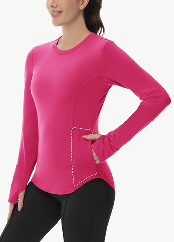 Women Thermal Fleece Lined Running Shirts Long Sleeve Winter Cold Weather Ski Athletic Top with Thumbhole Zipper Pocket in Saudi Arabia