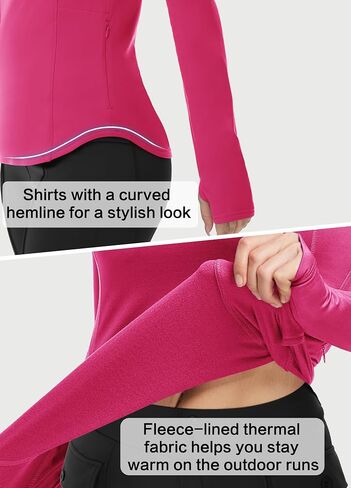 Women Thermal Fleece Lined Running Shirts Long Sleeve Winter Cold Weather Ski Athletic Top with Thumbhole Zipper Pocket in Saudi Arabia