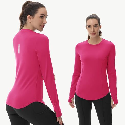 Women Thermal Fleece Lined Running Shirts Long Sleeve Winter Cold Weather Ski Athletic Top with Thumbhole Zipper Pocket in Saudi Arabia