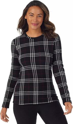 ملابس صوف نسائية من Cuddl Duds برقبة دائرية قابلة للتمدد، أسود منقوش، X-Large in Kuwait