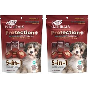 ARK NATURALS Protection Plus Brushless Toothpaste for Mini Breeds, 4 oz Bag, Dog Dental Chew with Toothpaste Center, Prevents Plaque & Tartar, Freshens Breath