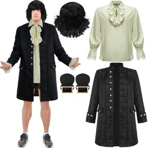 6 Pcs Halloween Men Steampunk Vampire Jacket Ruffle Victorian Renaissance Coat Vintage Zombie Costumes