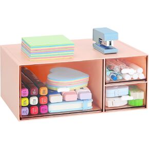 LETURE Desk Office Stationery Organizer with 3 Drawers, Desktop Vanity Makeup Organizer, Plastic Sundries Cosmetic Storage Organizer for Bathroom Counter or Dresser (Blue-3 Drawer)