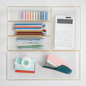 Martha Stewart Kerry Plastic Stackable Office Desk Drawer Organizers, Set of 8, with Gold Trim