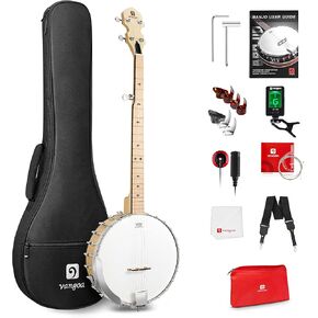 Vangoa Banjo 5 String Beginner Full Size Kit, Remo Head 24 Bracket Open Back Banjo Set with Resonator for Starter Adult Youth Teen